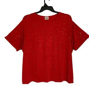 TR Bentley Blouse Top Women's Sz 3X Red With Glitter Dots Short Sleeve USA